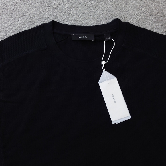 Vince Slim Fit Waffle Knit Long Sleeve T-Shirt Black - Picture 15 of 16